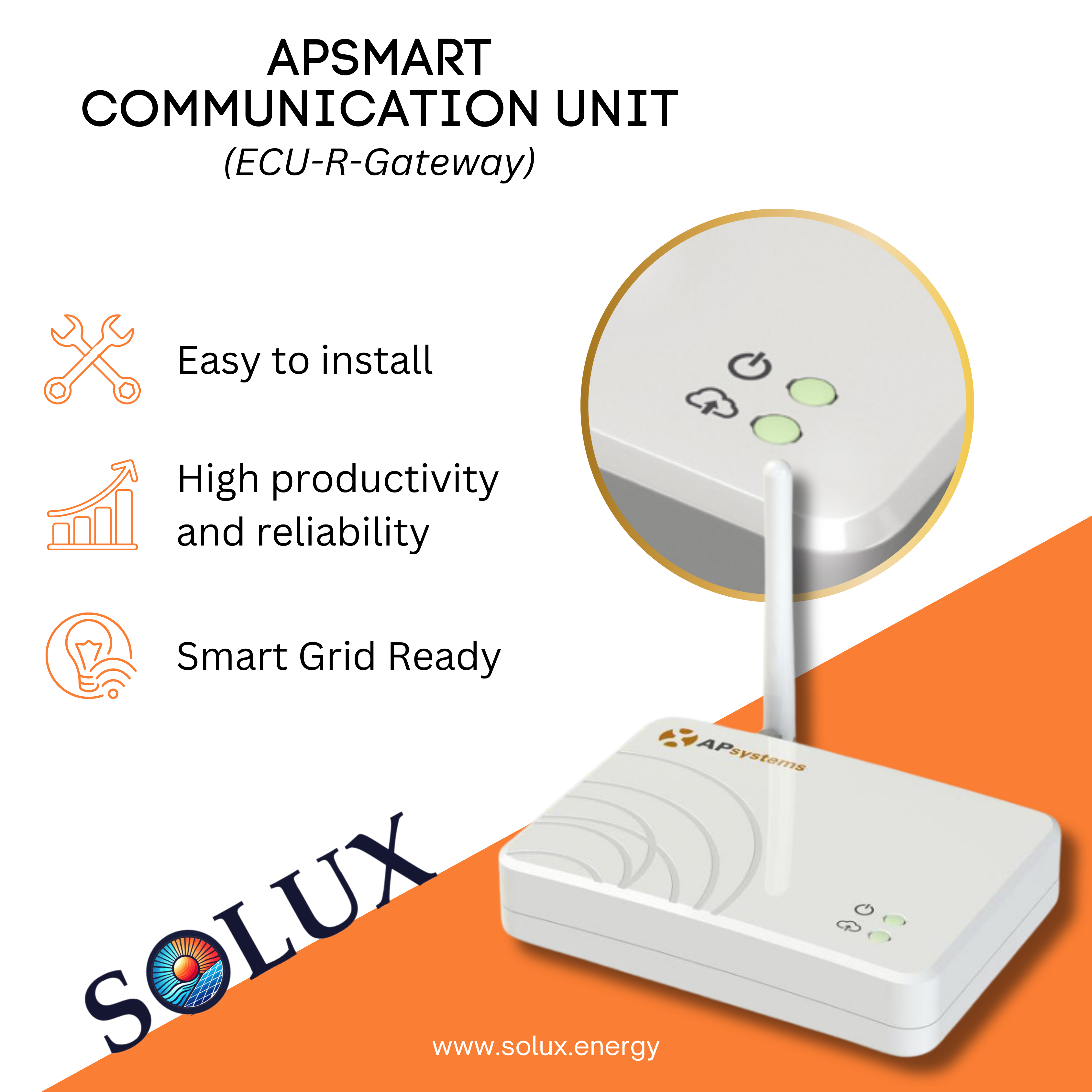 This is an image of APSystems ECU-R Standard Gateway Zigbee Comm Wi-Fi No CTs No RGM